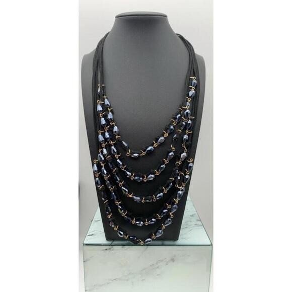 Stella & Ruby Multi-Strand Faceted Iridescent Blue Crystals Leather Necklace - Picture 4 of 5